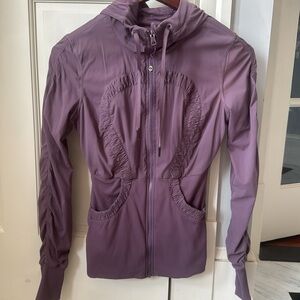 Lululemon Athletica Zip Up Jacket w Hood, Deep Pockets, Thumbholes, Purple, 8 EC